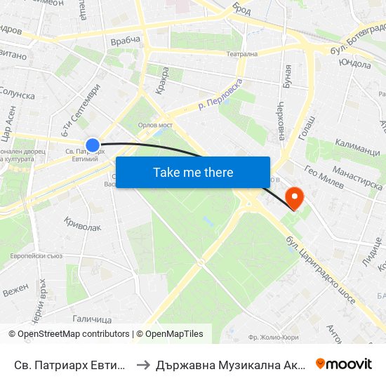 Св. Патриарх Евтимий / St. Patriarch Euthymius to Държавна Музикална Академия - Инструментален Факултет map