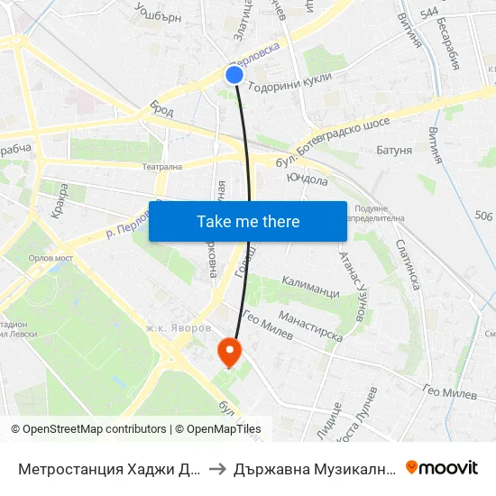 Ⓜ️ Метростанция Хаджи Димитър / Hadzhi Dimitar Metro Station (2821) to Държавна Музикална Академия - Инструментален Факултет map