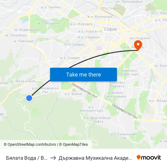 👋 Бялата Вода / Byalata Voda (6068) to Държавна Музикална Академия - Инструментален Факултет map