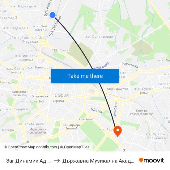 Заг Динамик Ад / Dynamic Ltd. (0728) to Държавна Музикална Академия - Инструментален Факултет map