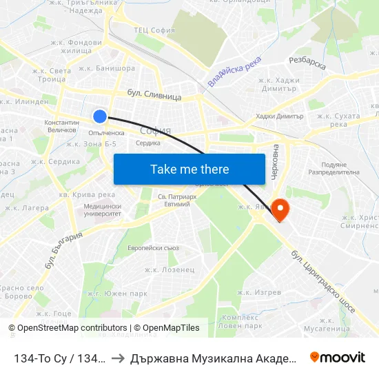 📚 134-То Су / 134-Th School (6668) to Държавна Музикална Академия - Инструментален Факултет map