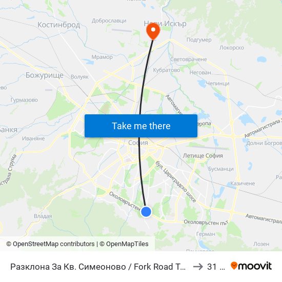 Разклона За Кв. Симеоново / Fork Road To Simeonovo Qr. (1458) to 31 Дкц map