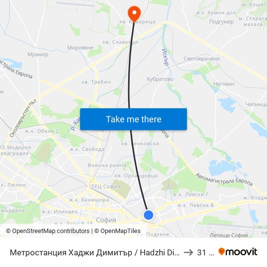 Метростанция Хаджи Димитър / Hadzhi Dimitar Metro Station (0303) to 31 Дкц map