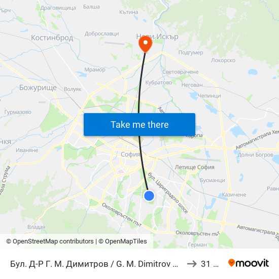 Бул. Д-Р Г. М. Димитров / G. M. Dimitrov Blvd. (0317) to 31 Дкц map