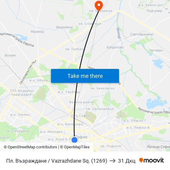 Пл. Възраждане / Vazrazhdane Sq. (1269) to 31 Дкц map