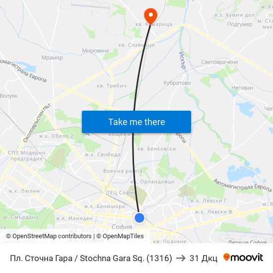 Пл. Сточна Гара / Stochna Gara Sq. (1316) to 31 Дкц map