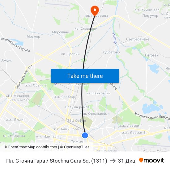 Пл. Сточна Гара / Stochna Gara Sq. (1311) to 31 Дкц map