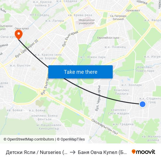 Детски Ясли / Nurseries (0534) to Баня Овча Купел (Бивша) map