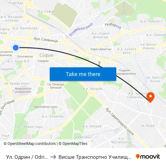 Ул. Одрин / Odrin St. (2077) to Висше Транспортно Училище Тодор Каблешков map