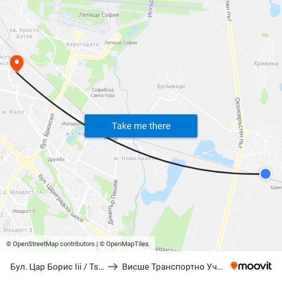 Бул. Цар Борис Ііі / Tsar Boris III Blvd. (2244) to Висше Транспортно Училище Тодор Каблешков map
