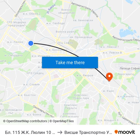 Бл. 115 Ж.К. Люлин 10 / Bl. 115, Lyulin 10 Qr. (0137) to Висше Транспортно Училище Тодор Каблешков map