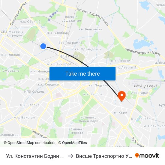 Ул. Константин Бодин / Konstantin Bodin St. (2004) to Висше Транспортно Училище Тодор Каблешков map