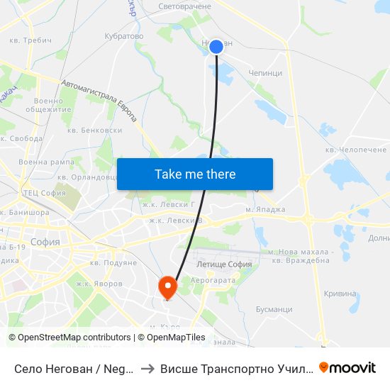 Село Негован / Negovan Village (1555) to Висше Транспортно Училище Тодор Каблешков map