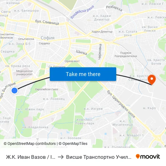 Ж.К. Иван Вазов / Ivan Vazov (0623) to Висше Транспортно Училище Тодор Каблешков map