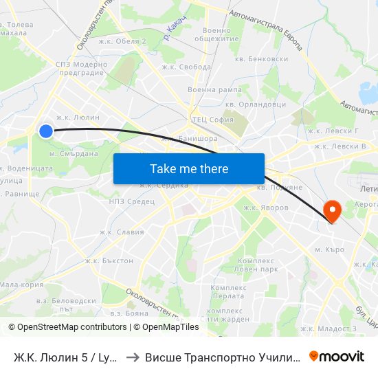 Ж.К. Люлин 5 / Lyulin 5 Qr. (0655) to Висше Транспортно Училище Тодор Каблешков map