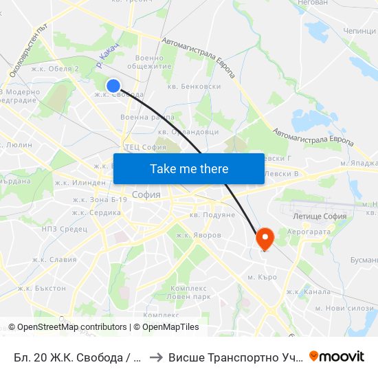Бл. 20 Ж.К. Свобода / Bl. 20, Svoboda Qr. (0148) to Висше Транспортно Училище Тодор Каблешков map