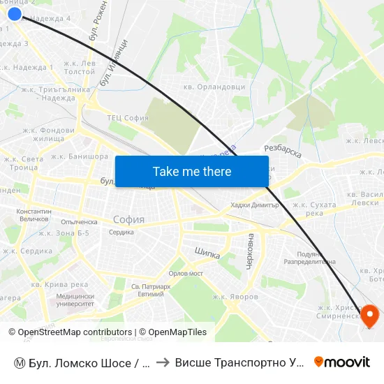 Ⓜ️ Бул. Ломско Шосе / Lomsko Shose Blvd. (0334) to Висше Транспортно Училище Тодор Каблешков map