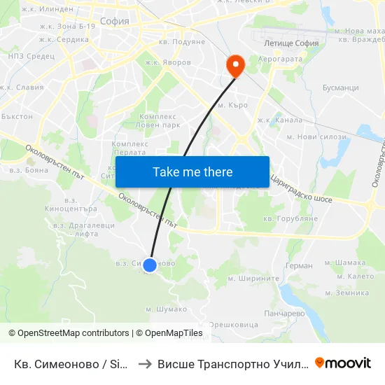 Кв. Симеоново / Simeonovo Qr. (0901) to Висше Транспортно Училище Тодор Каблешков map