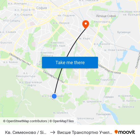 Кв. Симеоново / Simeonovo Qr. (0899) to Висше Транспортно Училище Тодор Каблешков map