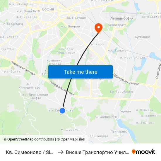 Кв. Симеоново / Simeonovo Qr. (0899) to Висше Транспортно Училище Тодор Каблешков map