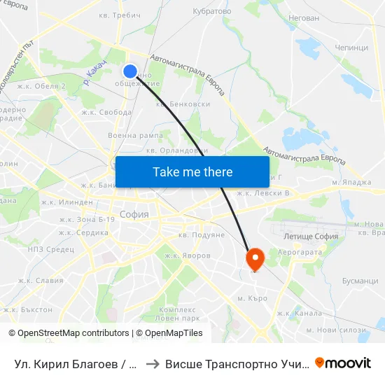 Ул. Кирил Благоев / Kiril Blagoev St. (1988) to Висше Транспортно Училище Тодор Каблешков map