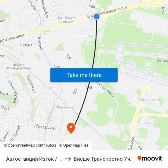 🚌 Автостанция Изток / Iztok Bus Station (2021) to Висше Транспортно Училище Тодор Каблешков map