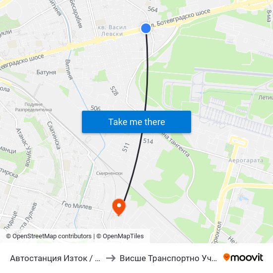 🚌 Автостанция Изток / Iztok Bus Station (2022) to Висше Транспортно Училище Тодор Каблешков map