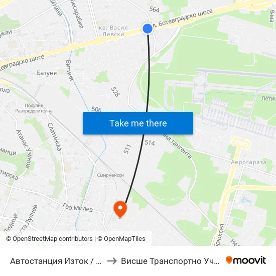 🚌 Автостанция Изток / Iztok Bus Station (2022) to Висше Транспортно Училище Тодор Каблешков map