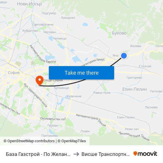 База Газстрой - По Желание / Gazstroy Base - on Demand (0088) to Висше Транспортно Училище Тодор Каблешков map
