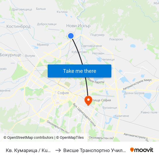 Кв. Кумарица / Kumaritsa Qr. (0857) to Висше Транспортно Училище Тодор Каблешков map