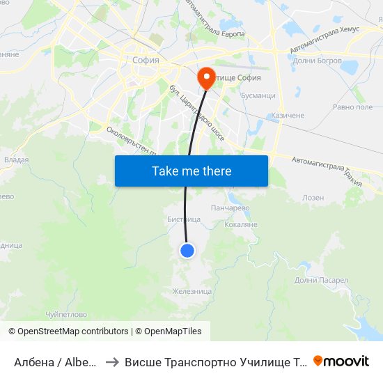Албена / Albena (0072) to Висше Транспортно Училище Тодор Каблешков map