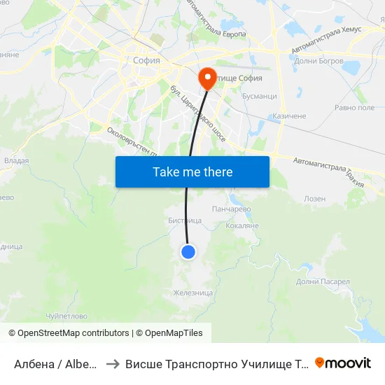 Албена / Albena (0072) to Висше Транспортно Училище Тодор Каблешков map