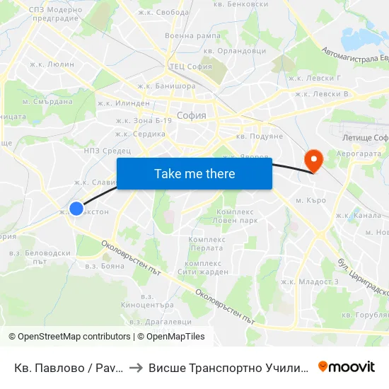 Кв. Павлово / Pavlovo Qr. (0890) to Висше Транспортно Училище Тодор Каблешков map