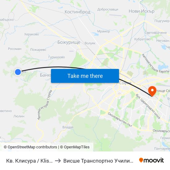 Кв. Клисура / Klisura Qr. (0850) to Висше Транспортно Училище Тодор Каблешков map