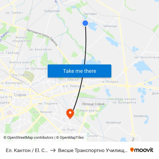 Ел. Кантон / El. Canton (0560) to Висше Транспортно Училище Тодор Каблешков map
