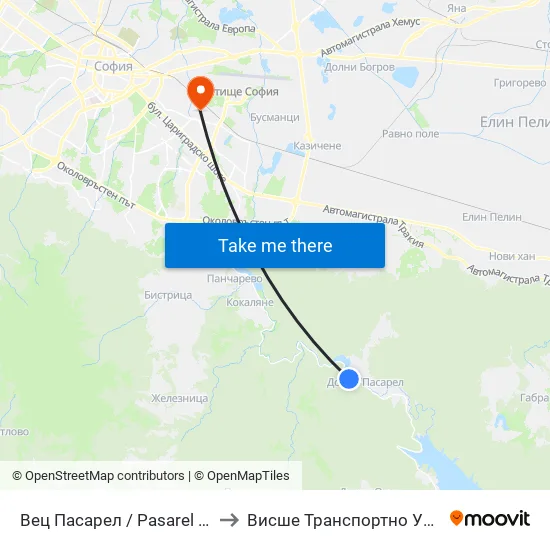 Вец Пасарел / Pasarel Hydroelectric Plant (0420) to Висше Транспортно Училище Тодор Каблешков map