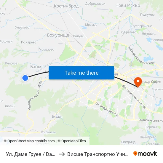Ул. Даме Груев / Dame Gruev St. (1921) to Висше Транспортно Училище Тодор Каблешков map