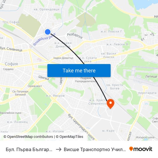 Бул. Първа Българска Армия (6382) to Висше Транспортно Училище Тодор Каблешков map