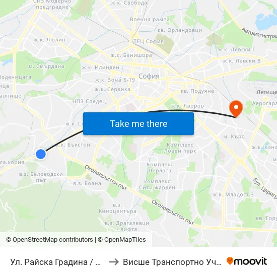Ул. Райска Градина / Rayska Gradina St. (2261) to Висше Транспортно Училище Тодор Каблешков map