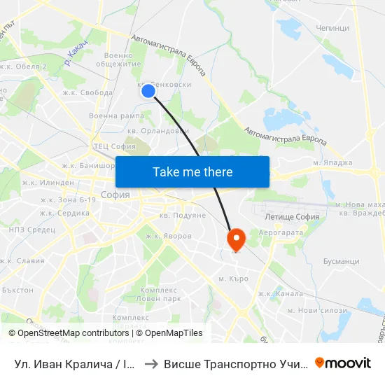 Ул. Иван Кралича / Ivan Kralicha St. (1953) to Висше Транспортно Училище Тодор Каблешков map