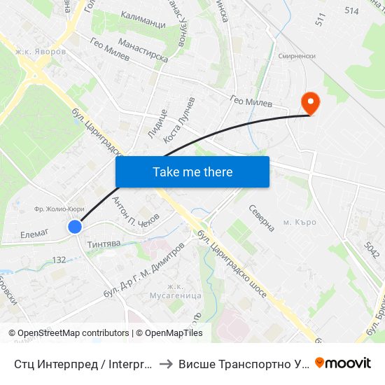 Стц Интерпред / Interpred World Trade Centre (1112) to Висше Транспортно Училище Тодор Каблешков map