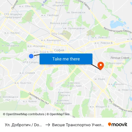 Ул. Добротич / Dobrotich St. (1931) to Висше Транспортно Училище Тодор Каблешков map