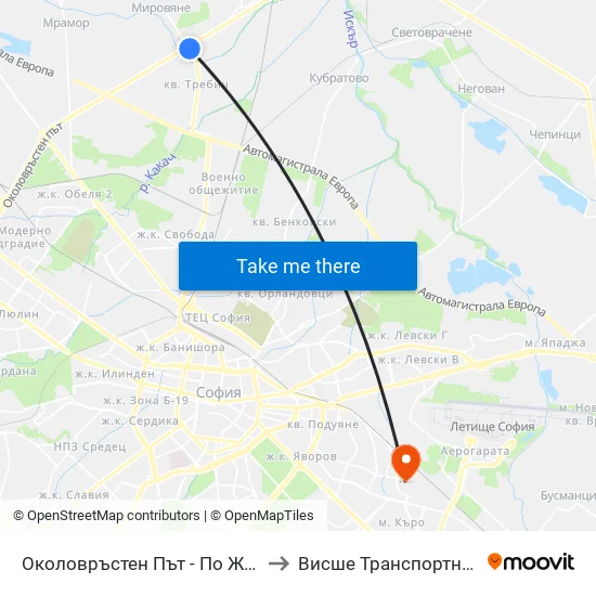 Околовръстен Път - По Желание / Ring Road - on Demand (1185) to Висше Транспортно Училище Тодор Каблешков map