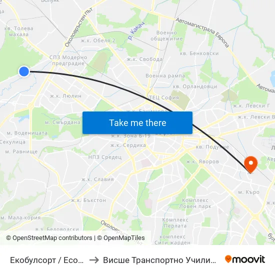 Екобулсорт / Ecobulsort (2520) to Висше Транспортно Училище Тодор Каблешков map