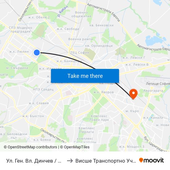 Ул. Ген. Вл. Динчев / Gen. Vl. Dinchev St. (1893) to Висше Транспортно Училище Тодор Каблешков map