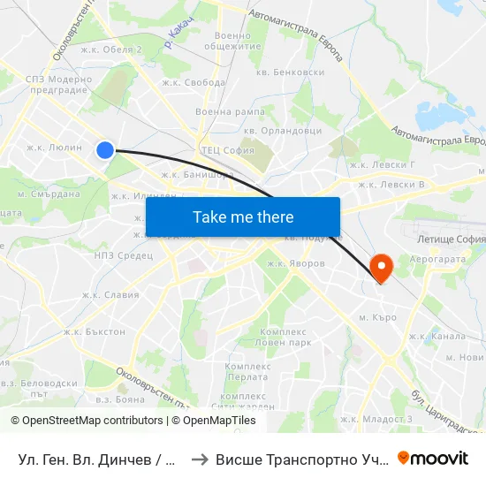 Ул. Ген. Вл. Динчев / Gen. Vl. Dinchev St. (1893) to Висше Транспортно Училище Тодор Каблешков map