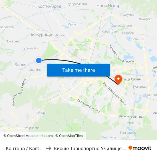Кантона / Kantona (0789) to Висше Транспортно Училище Тодор Каблешков map