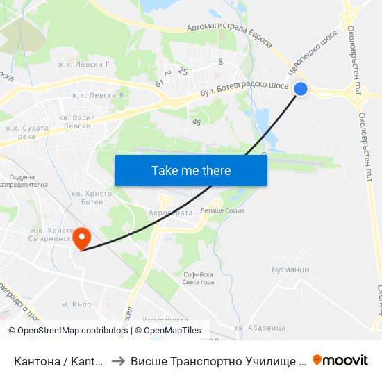 Кантона / Kantona (0787) to Висше Транспортно Училище Тодор Каблешков map