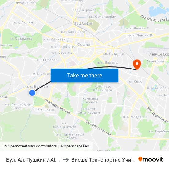 Бул. Ал. Пушкин / Al. Pushkin Blvd. (0277) to Висше Транспортно Училище Тодор Каблешков map