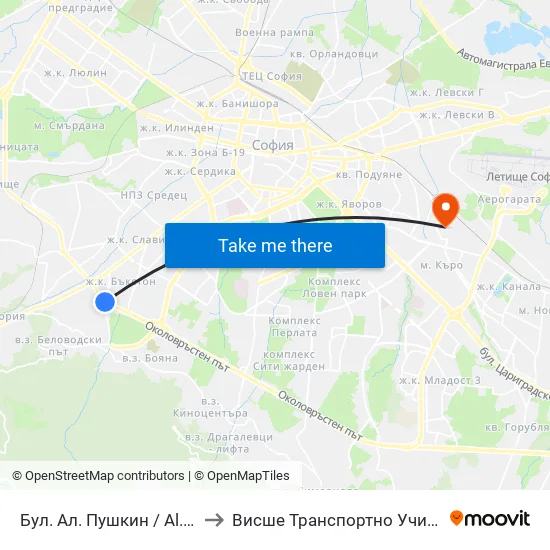 Бул. Ал. Пушкин / Al. Pushkin Blvd. (0277) to Висше Транспортно Училище Тодор Каблешков map